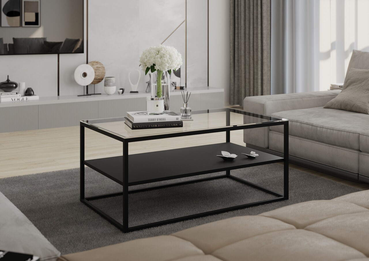 Masuta de cafea ELTAP, Stolik Verto, 100x60x45 cm, otel/sticla, negru/transparent - imagine 5
